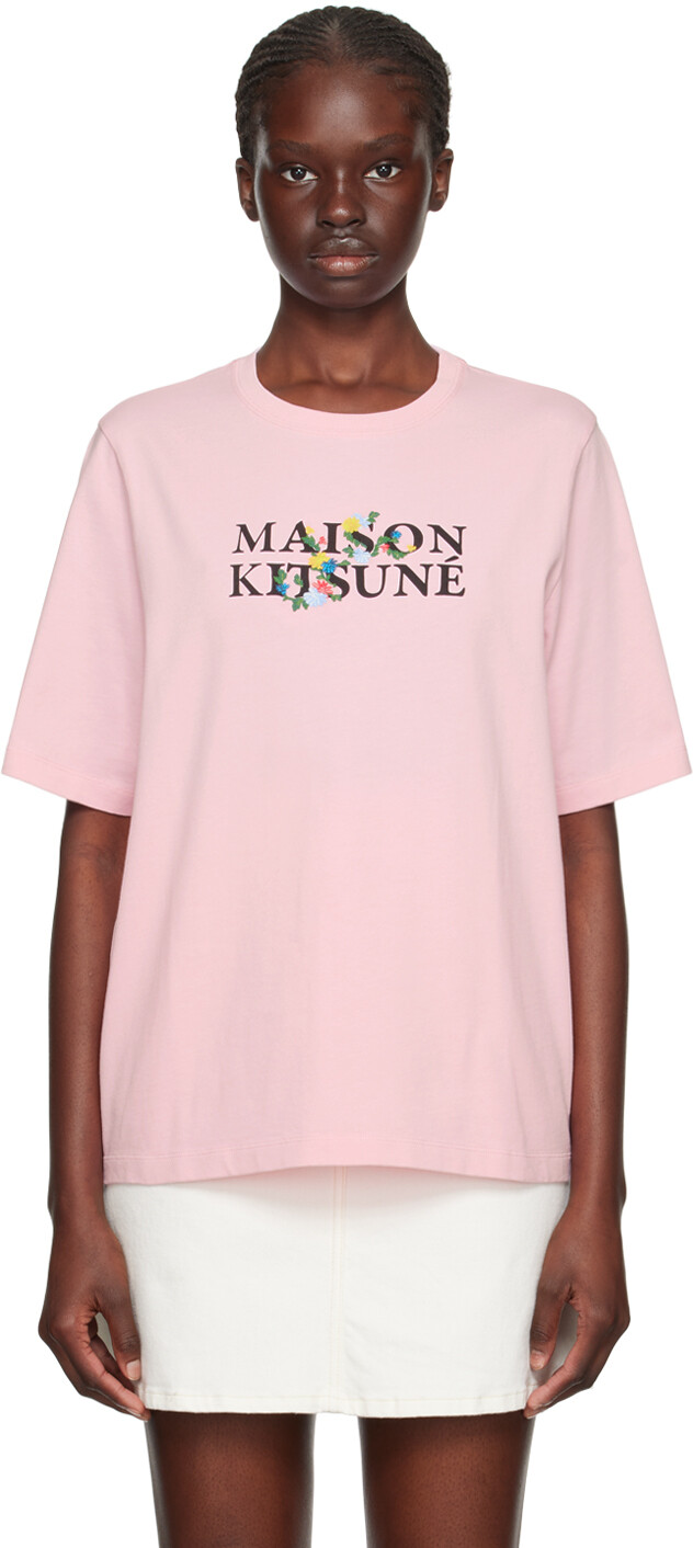 

Футболка «Розовые цветы» Бледная Maison Kitsune