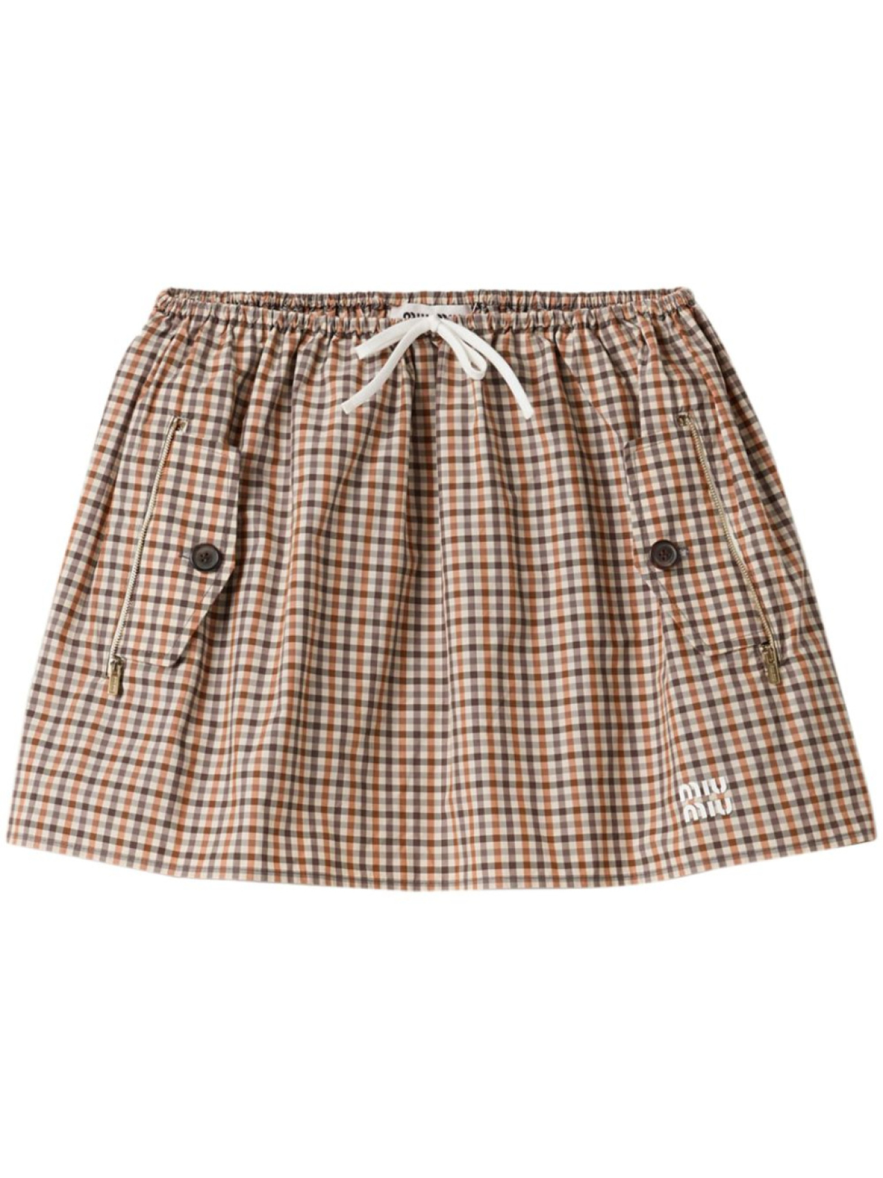

Miu Miu юбка мини в клетку гингем, коричневый