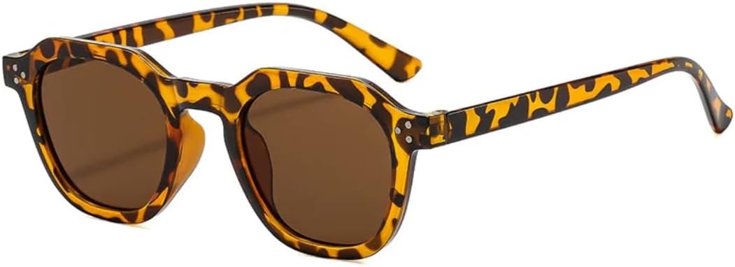 

Солнцезащитные очки для мужчин и женщин - защита UV400 - заклепки, черная круглая оправа, цветные линзы, для занятий спортом на открытом воздухе и вождения DSVIGF, Leopard-brown