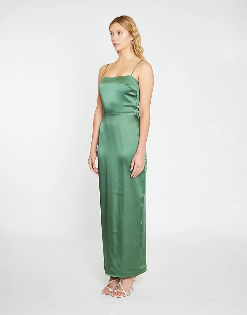 

Платье миди на тонких бретельках из атласа лесного зеленого цвета