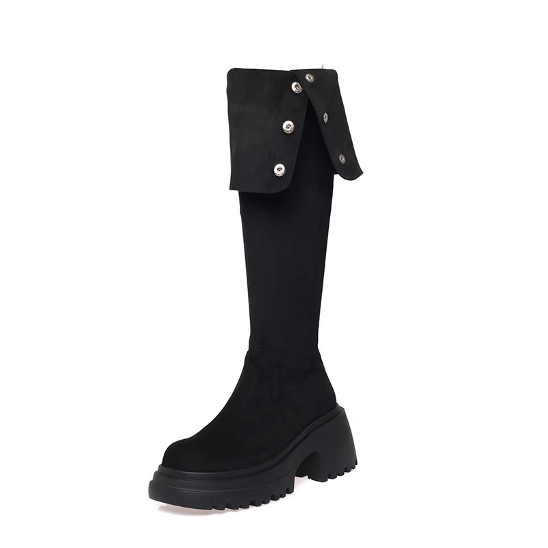Сапоги выше колена женские Help, Black Wide Shaft Unlined