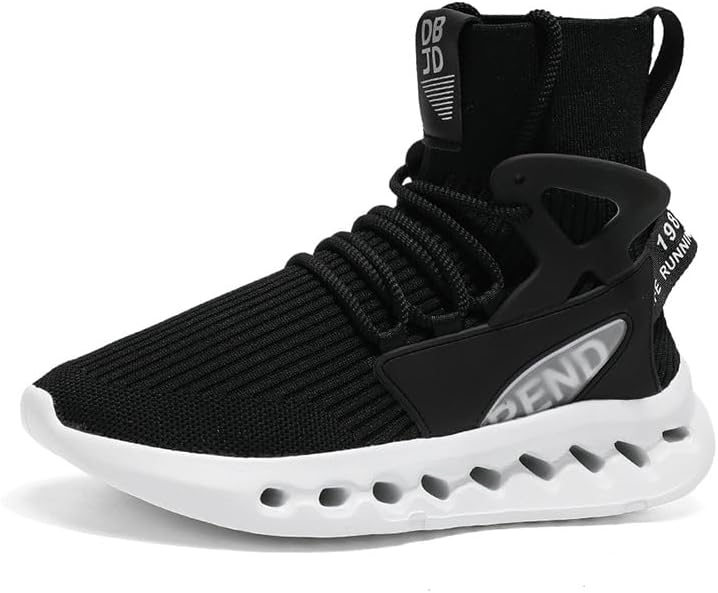 

Мужские высокие кроссовки из дышащей вязаной ткани для бега - повседневный спортивный стиль на все сезоны с круглым носком и шнуровкой Hoalox, черный