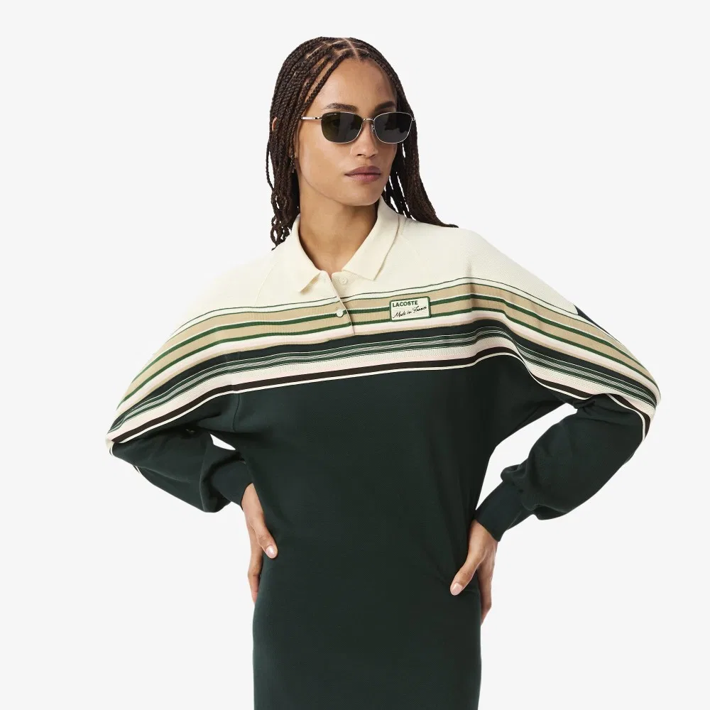 Платье-поло Lacoste с рукавами «летучая мышь», зелёное — фото 2