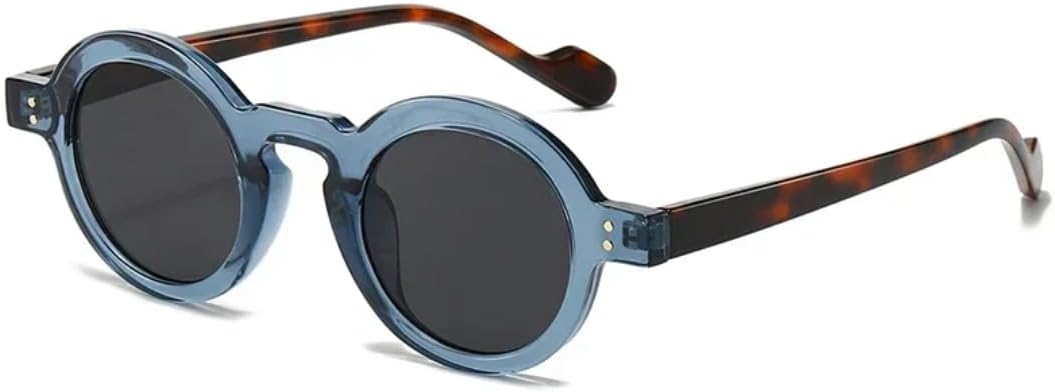 

Ретро маленькие круглые солнцезащитные очки для женщин, модные, с прозрачными линзами, защита от УФ-излучения UV400, мужские, с заклепками, в стиле панк SZVVBKK, Blue Leopard Gray