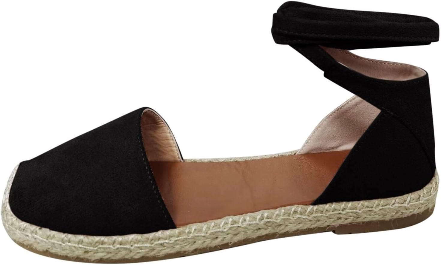 

Женские эспадрильи на плоской подошве, с закрытым носком и завязками на щиколотке, классические летние плоские туфли на шнуровке, слингбэк летние туфли, удобные сандалии для прогулок Generic, черный