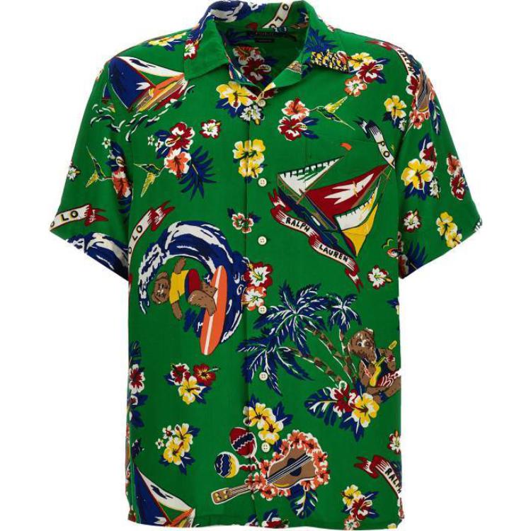Рубашка Bear Surfer Printed Buttoned Shirt Polo Ralph Lauren, зеленый — фото 2