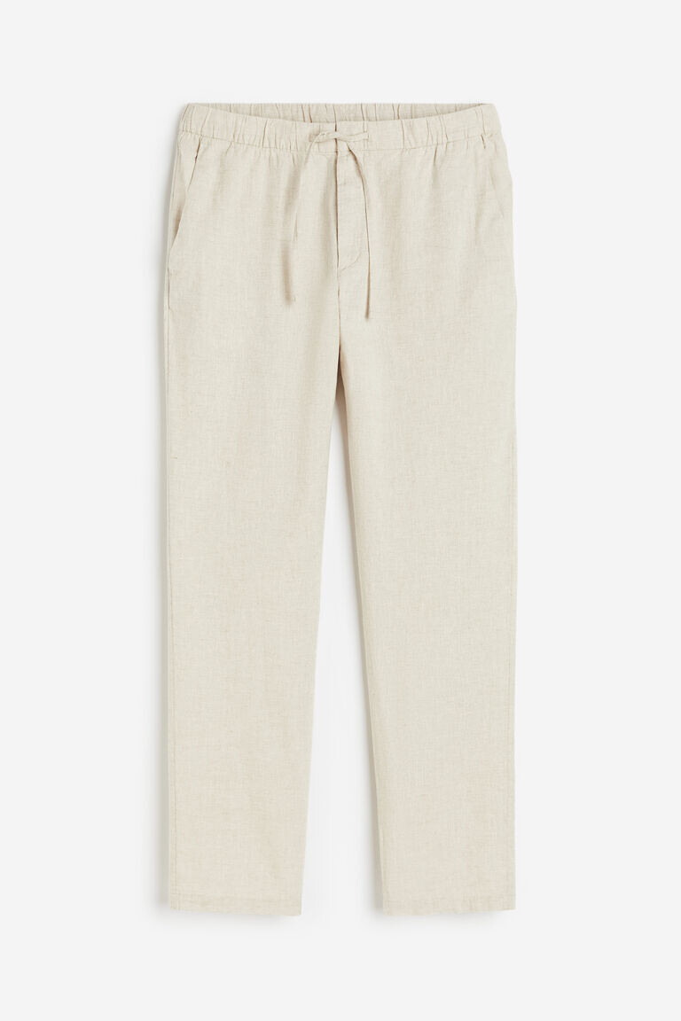 

Брюки regular fit из смесового льна H&M, бежевый