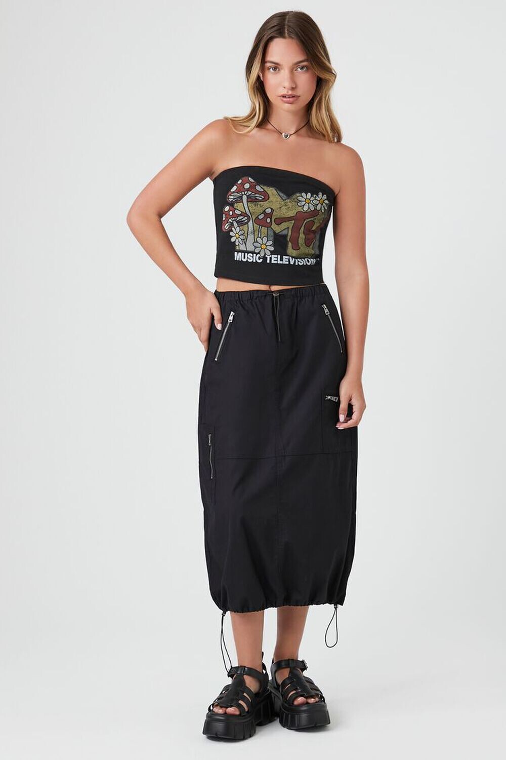 Юбка миди из поплина Forever 21, черный