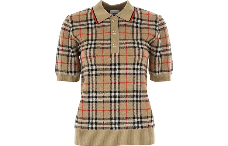 Поло Burberry Archive бежевыйиз мериносовой шерсти в винтажную клетку