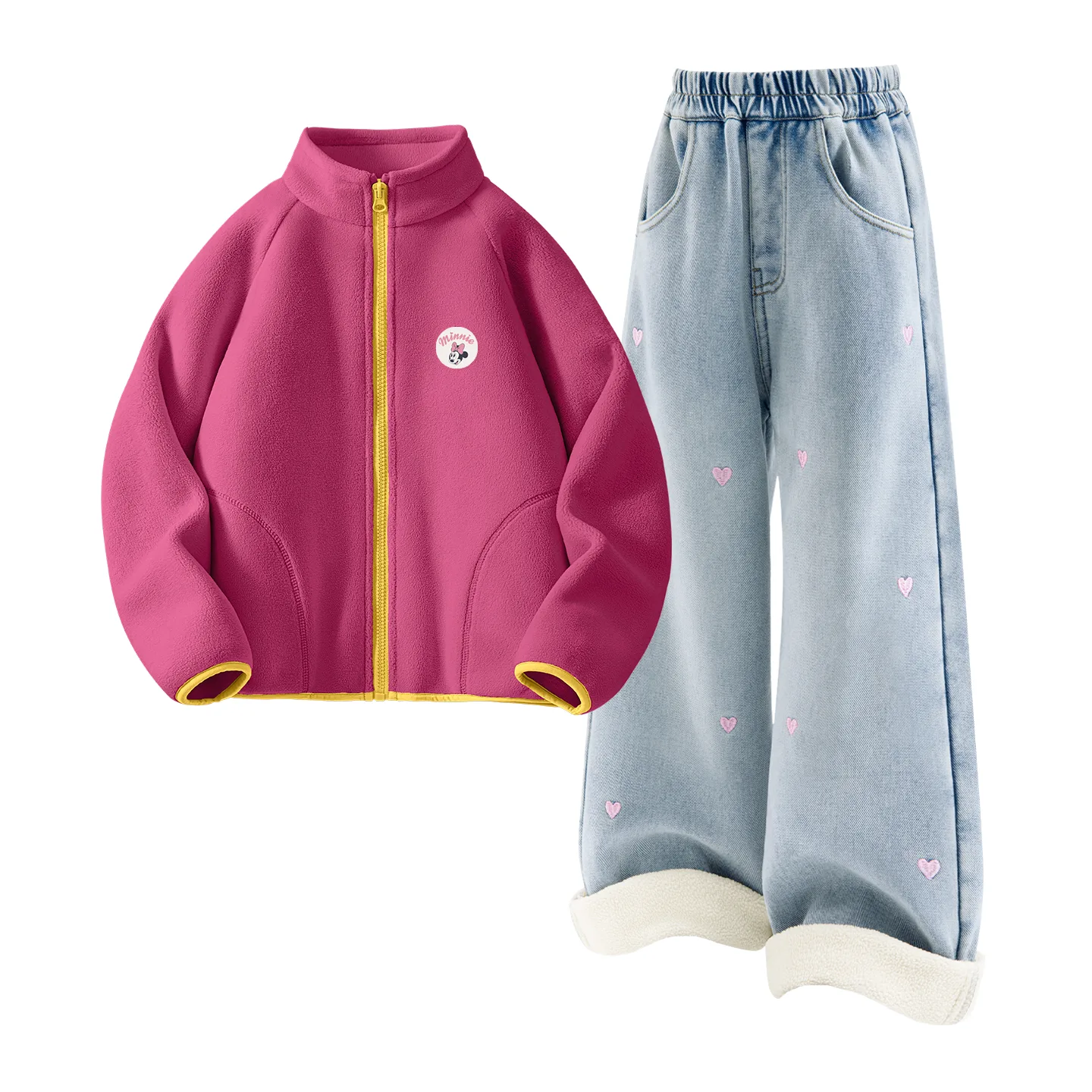 Детский спортивный комплект Casual Sportswear из 2 предметов Disney, [Thickened and Fleece-Lined]Dini Medium Round Hook-and-Loop K Light Milk White+Solid Color Denim Light Blue — фото 3