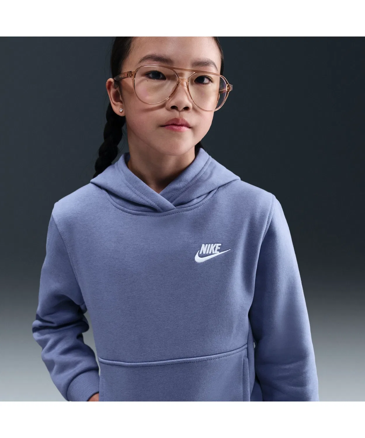Детская флисовая худи Nike Club Fleece с длинным рукавом, серо-голубая — фото 4