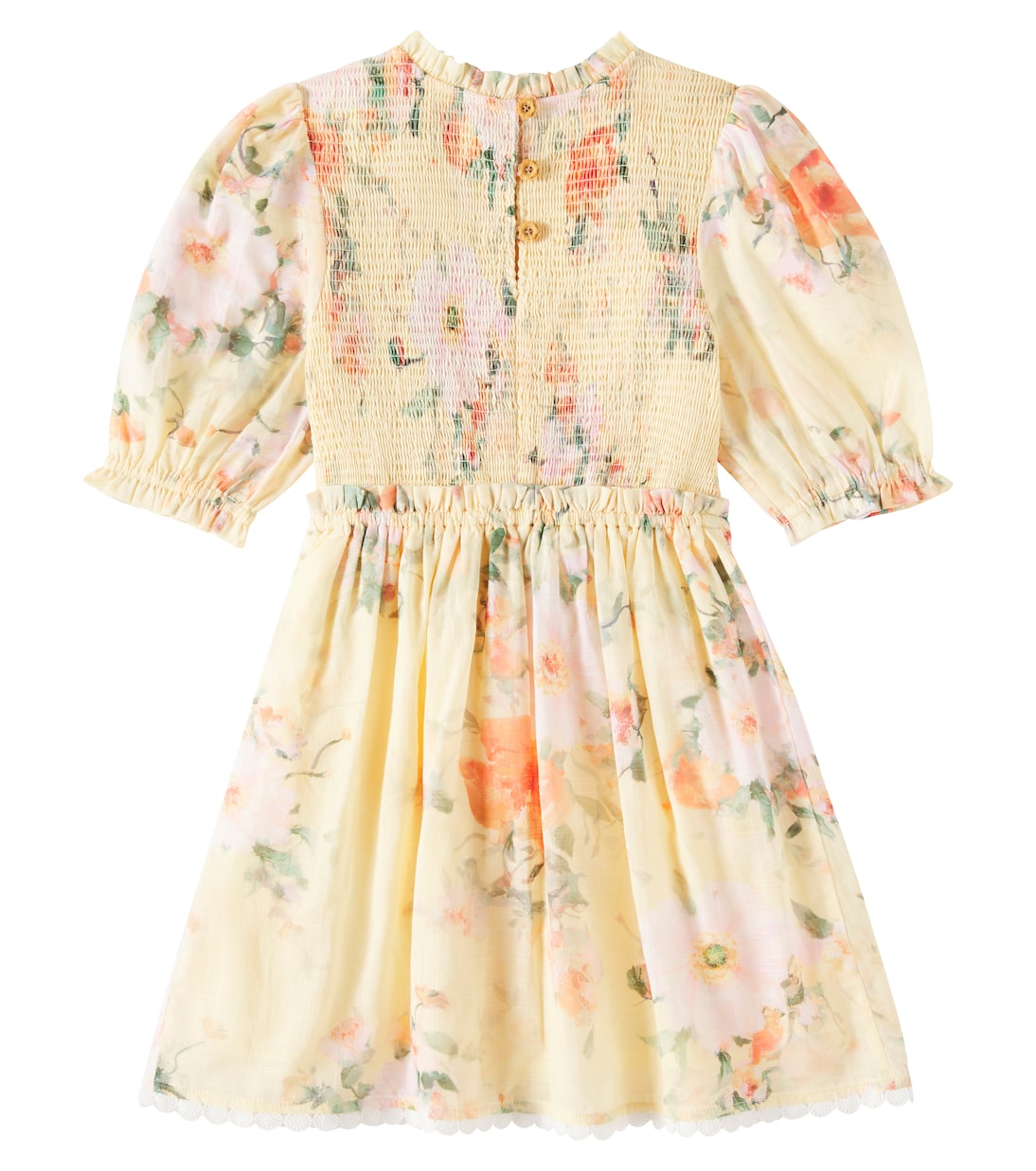 Платье Everley из хлопка со сборками на лифе Zimmermann Kids, Yellow Watercolor Floral — фото 4