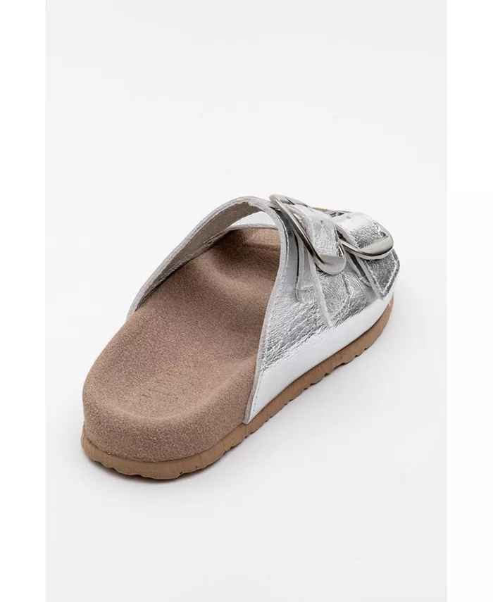 Овеста Слайды на мягкой стельке из кожи (женские) Forever & Always Shoes, серебряный — фото 4