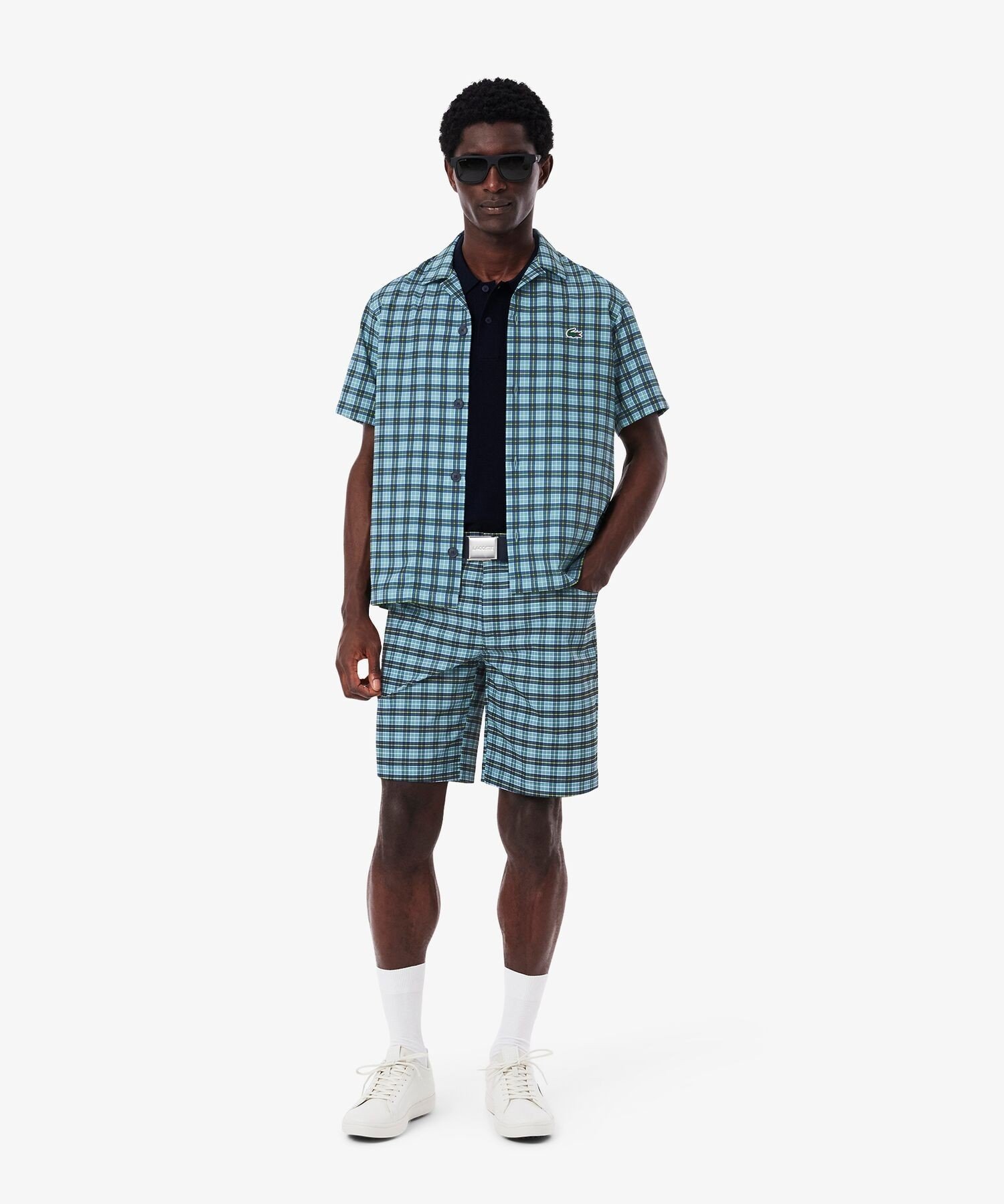 Рубашка для гольфа Lacoste в клетку с открытым воротником Lacoste, Dark blue — фото 4