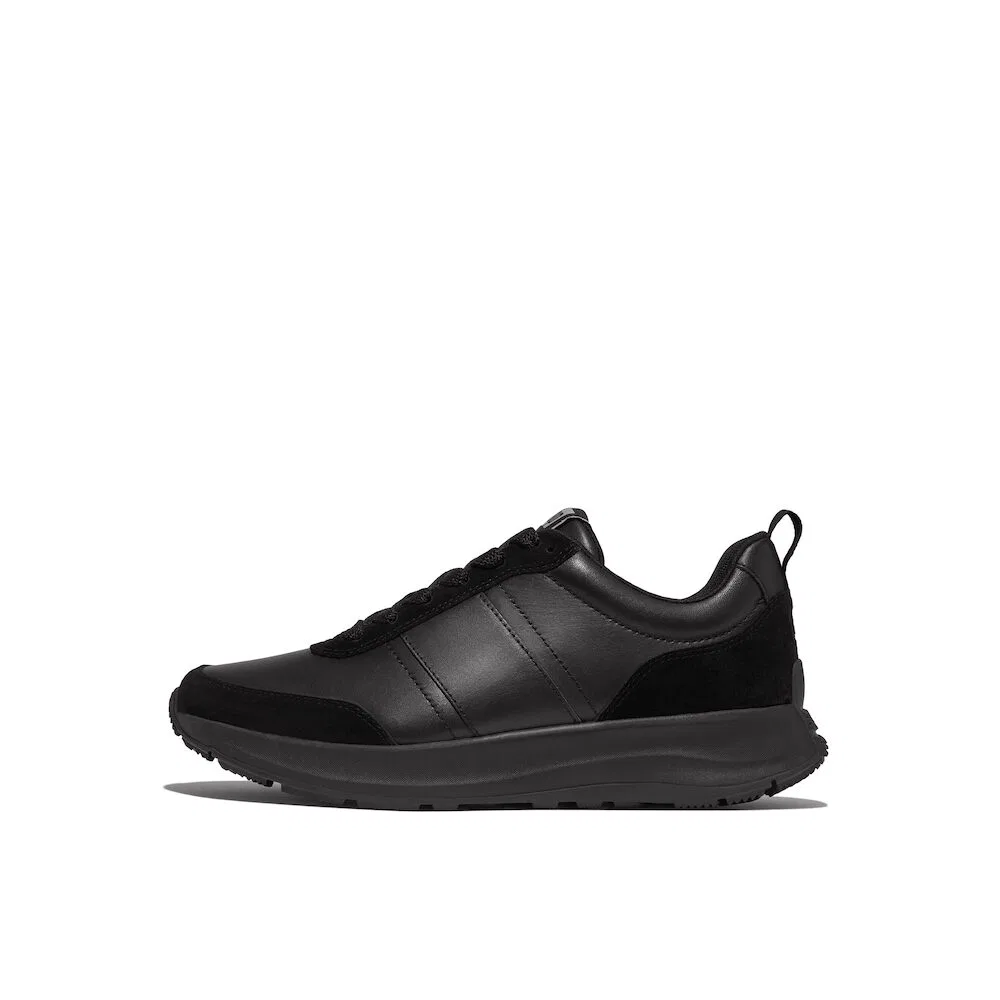 Мужские полностью чёрные кожаные/замшевые сникеры Fitflop Flow — фото 2