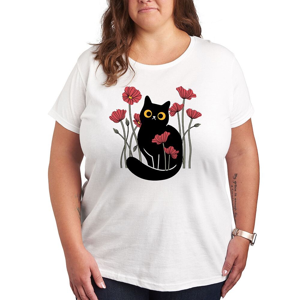 

Футболка Plus с рисунком «Кошки и маки» Licensed Character, белый