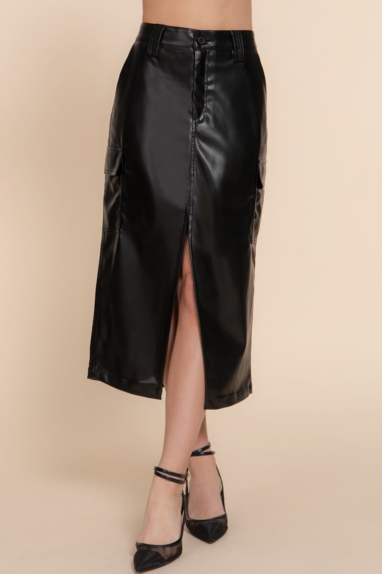

Юбка карго миди из искусственной кожи FASHNZFAB, черный