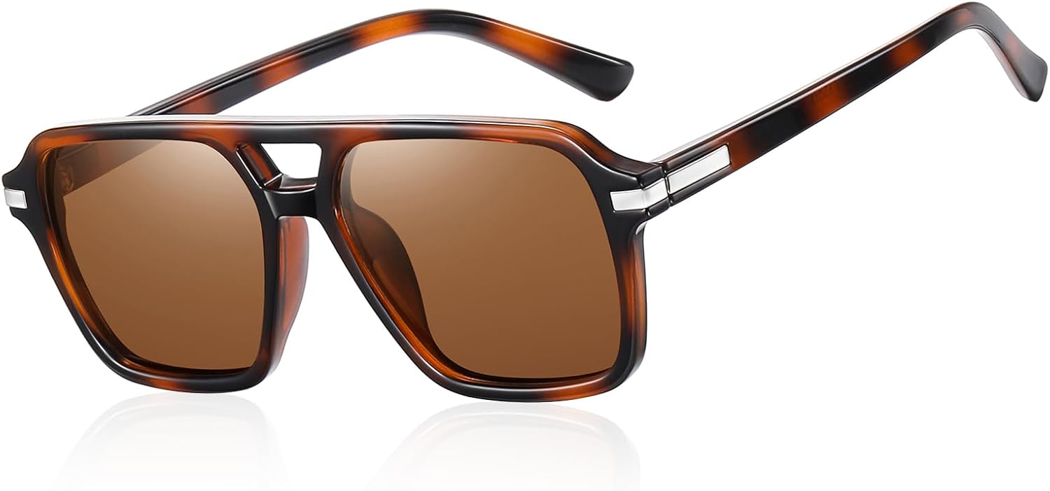 

Солнцезащитные очки Wzerry Retro Aviator для женщин и мужчин, модные классические квадратные очки-авиаторы с двойной перемычкой, в стиле 70-х и 80-х, Brown Tortoise Frame/Brown Lens