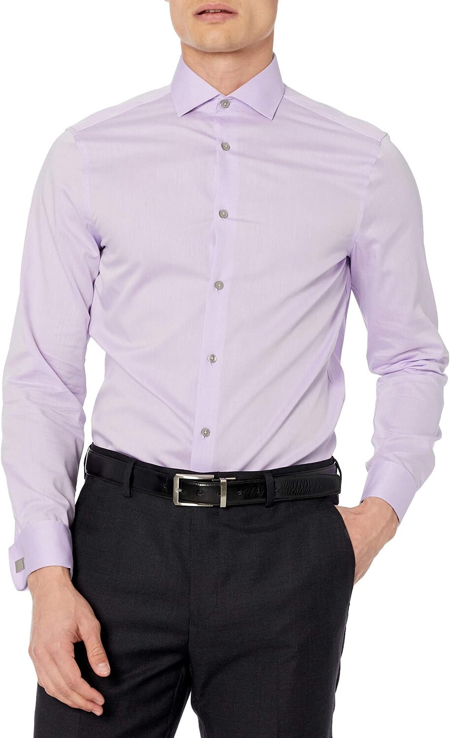

Мужская классическая рубашка Slim Fit без железа с однотонными французскими манжетами Calvin Klein, сирень