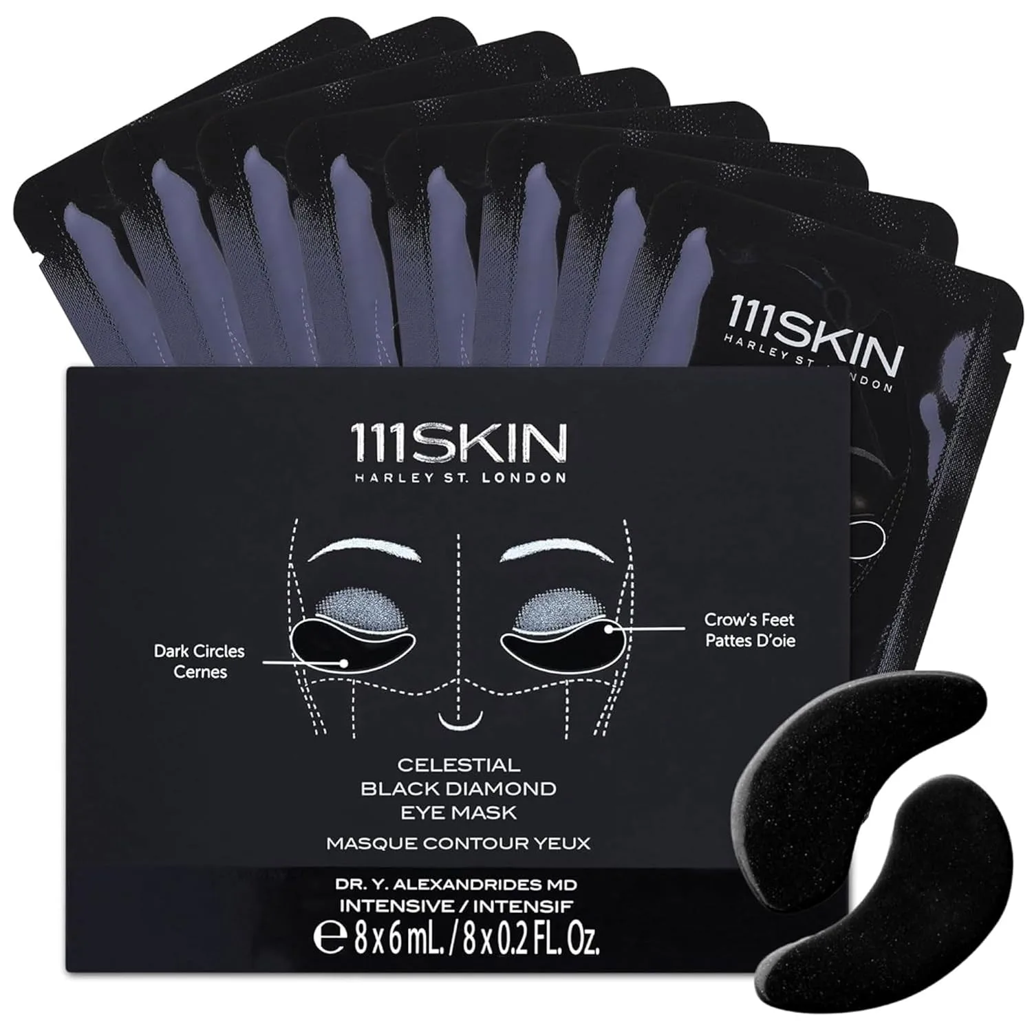 111SKIN Black Diamond Eye Mask, увлажняющие патчи для области под глазами против темных кругов с ретинолом, гиалуроновой кислотой и ниацинамидом, 8 пар 8 шт. (1 шт.), Black