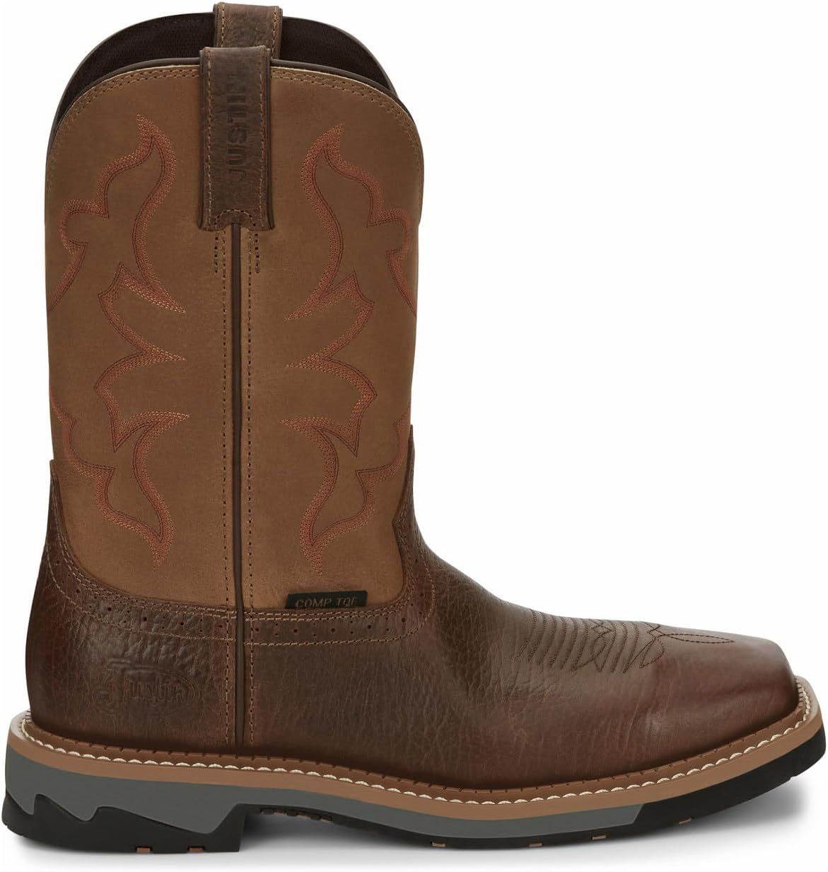 Мужские ботинки Justin Men's Boot Barn Carbide Western Work с композитным носком - Mj2202, коричневый — фото 2