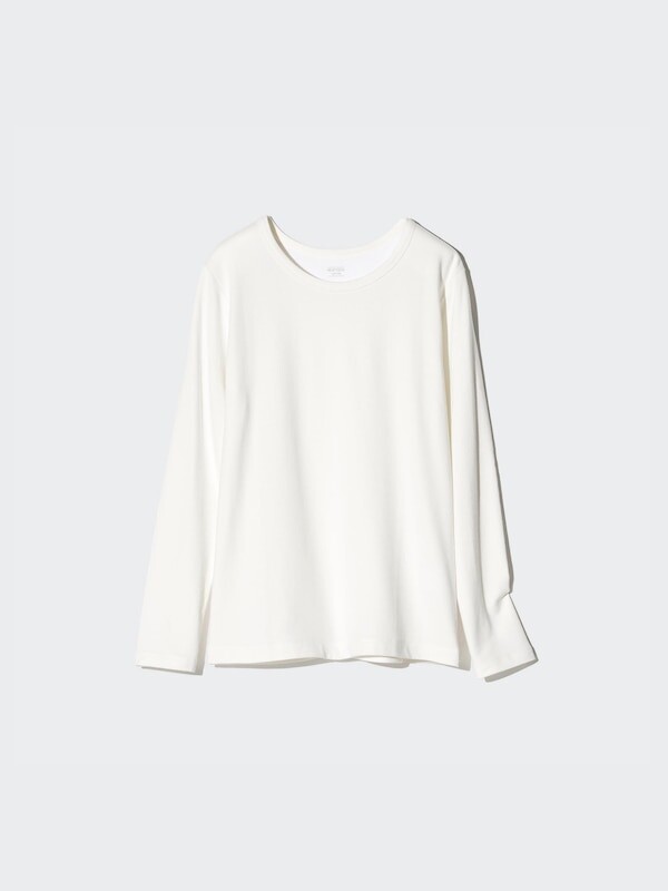 

Очень теплая хлопковая футболка с круглым вырезом heattech Uniqlo, белый