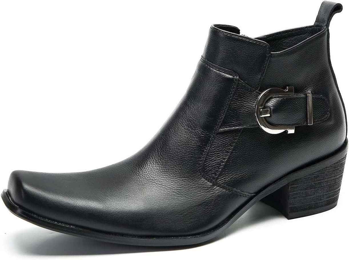 

Мужские вестерн-ботинки Chelsea Santimon - настоящая кожаная ковбойская обувь с пряжкой и молнией для свадьбы, выпускного и вечеринки, черный