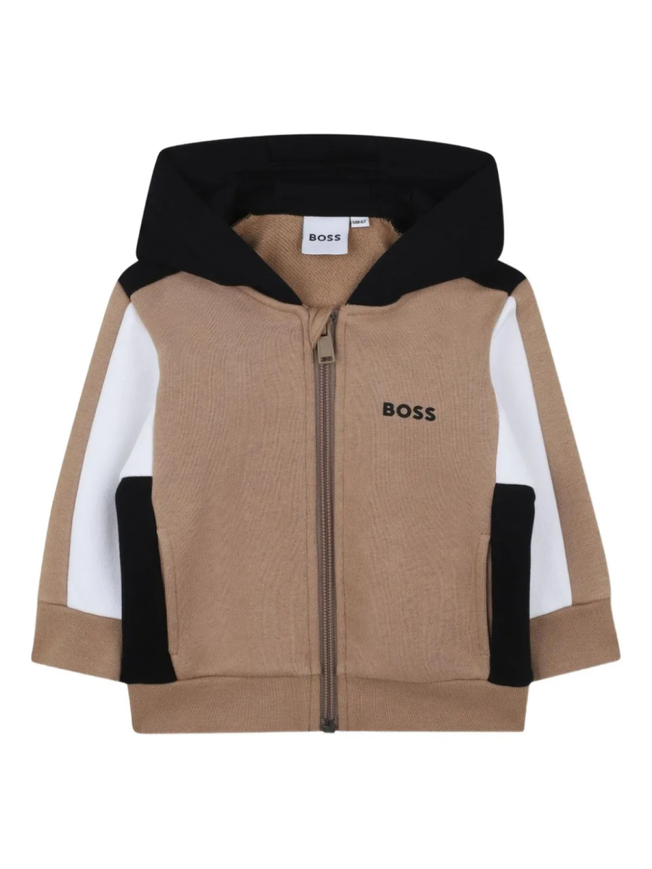 

BOSS Kidswear худи в стиле колор-блок на молнии, коричневый