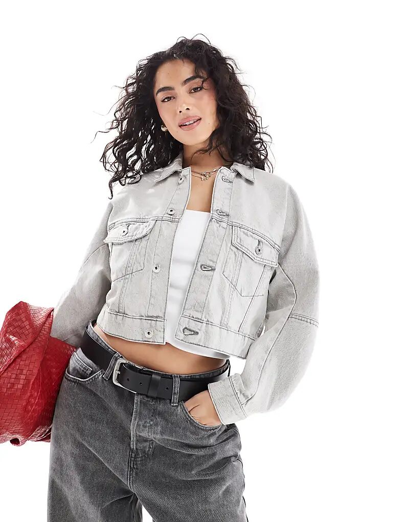 

Джинсовая куртка Bershka серого цвета с потертостями, Серый, Джинсовая куртка Bershka серого цвета с потертостями