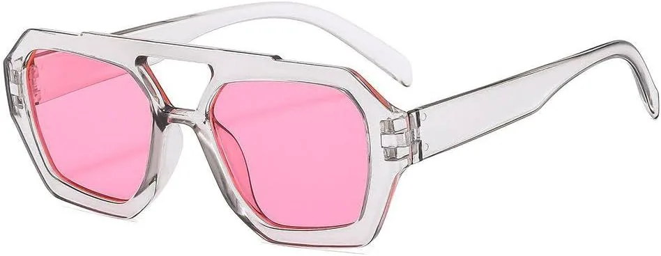 

Винтажные солнцезащитные очки для женщин и мужчин, толстая оправа, двойная перемычка, модные многоугольные очки для женщин, защита от УФ-излучения UV400 HVTVTLA, C10