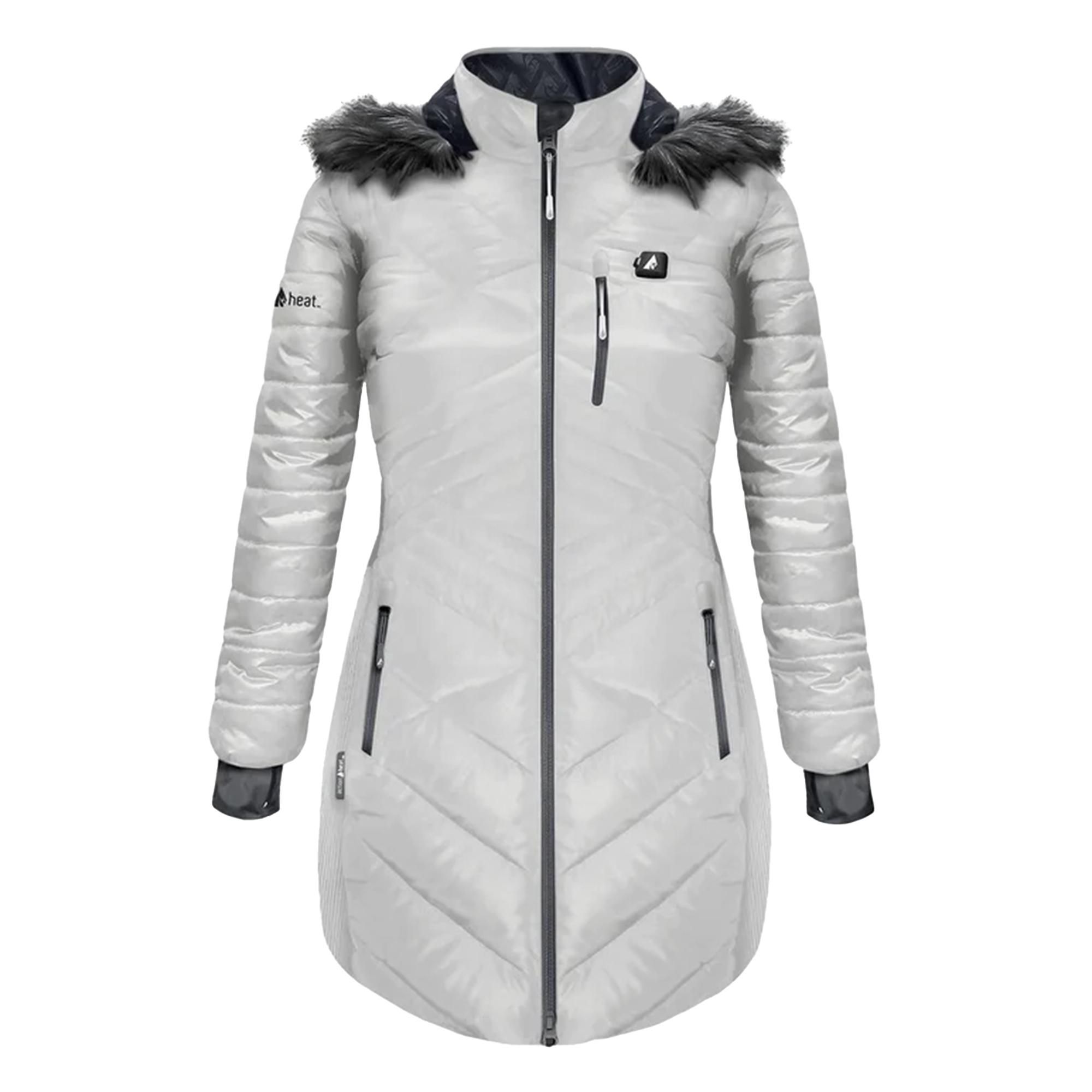 

Женская длинная пуховая куртка с капюшоном и подогревом 5V ActionHeat, Antarctica White