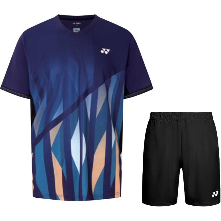 

Мужская повседневная спортивная одежда средней ценовой категории Yonex, clothing sets[denim темно-синий top+черный shorts]