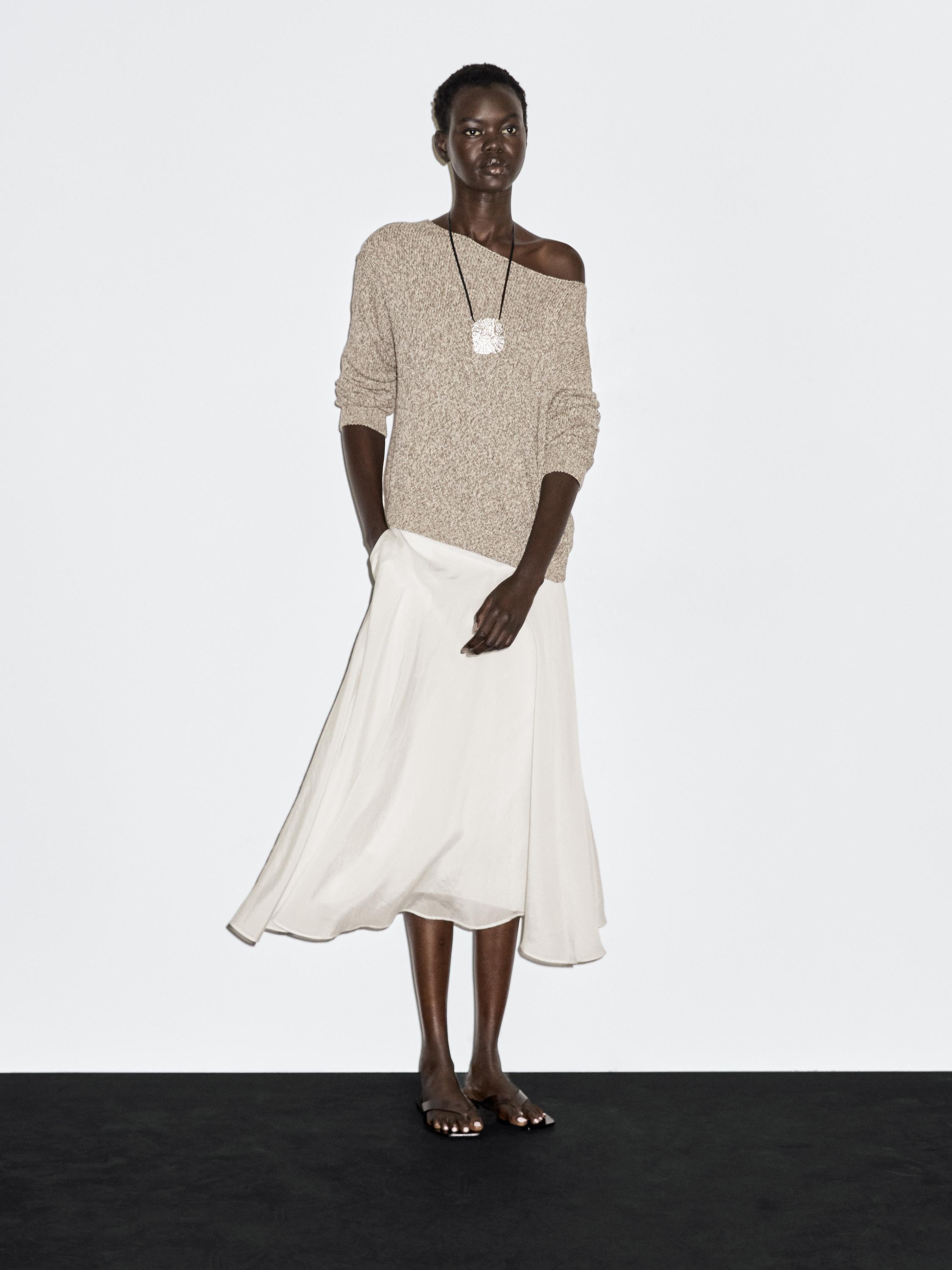 

Свитер с вырезом-лодочкой, связанный спицами мулине Massimo Dutti, зеленый