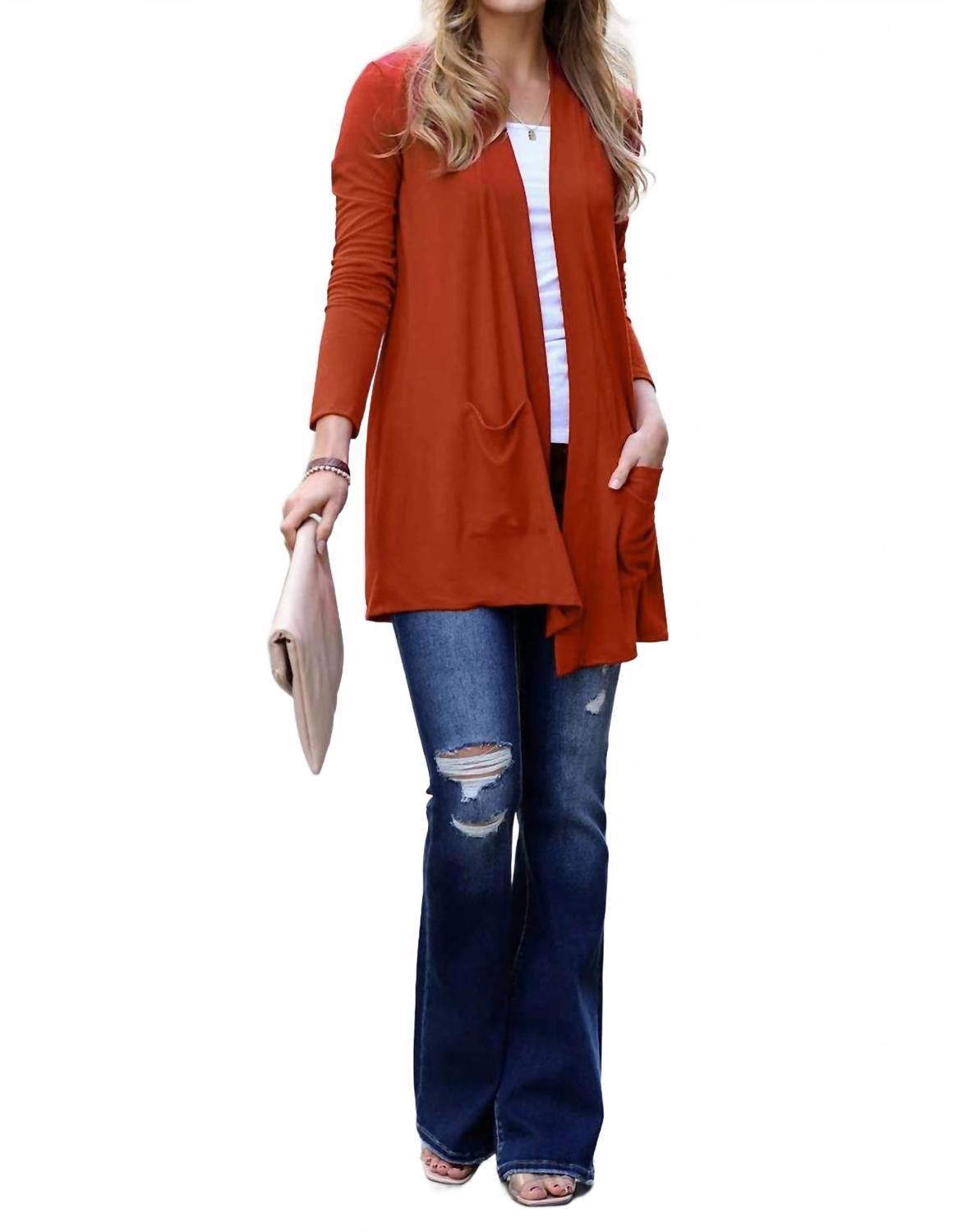 

Кардиган с открытым передом и накладными карманами оранжевого цвета Zenana, оранжевый