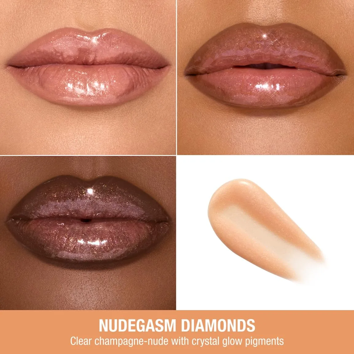 Charlotte Tilbury Big Lip Plumpgasm блеск для губ - подарочный набор Essential - увлажняющий плумпер с гиалуроновой кислотой и технологией Heat + Ice, Nudegasm Diamonds - sheer, champagne nude — фото 2