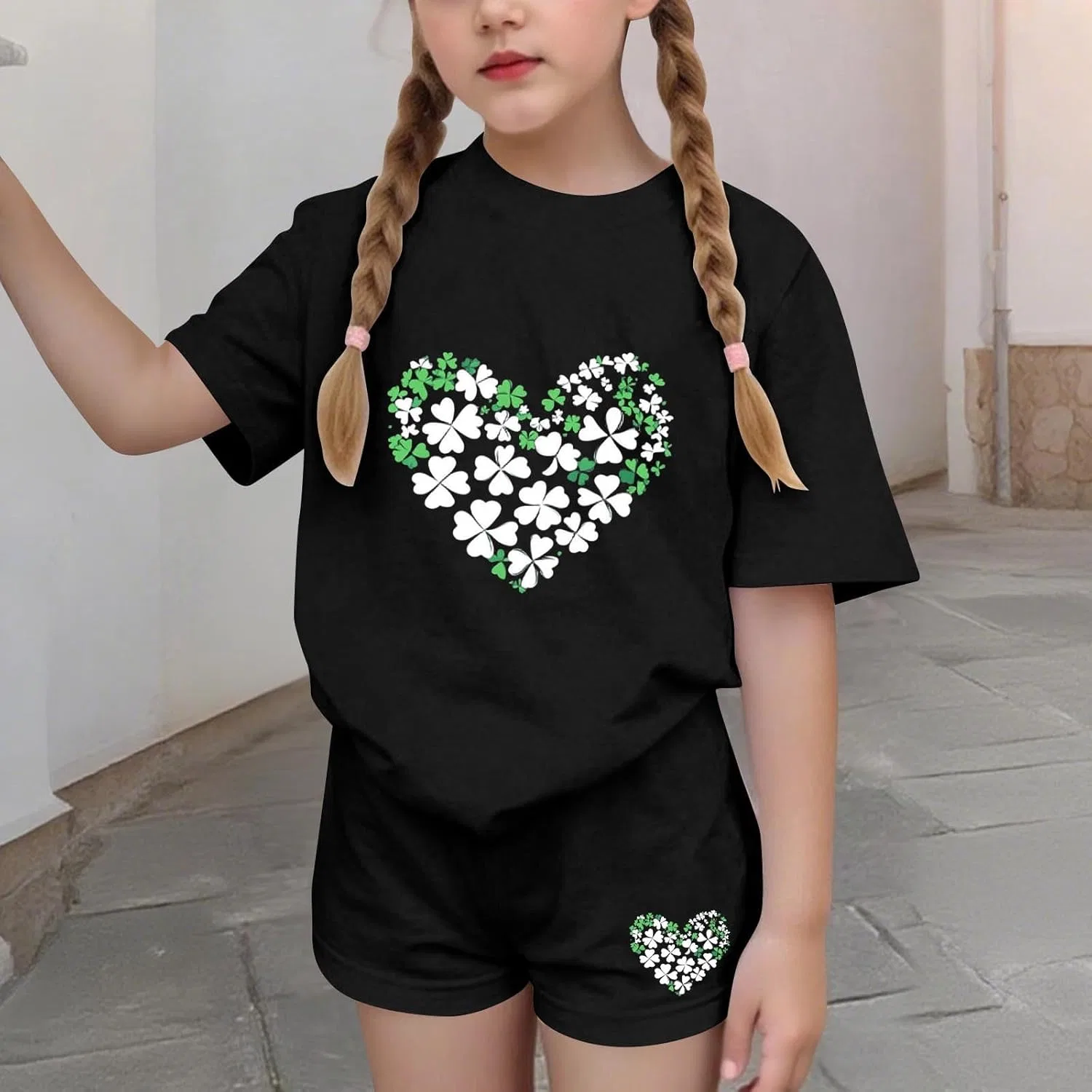 Детский спортивный костюм с принтом Shamrock, Zzalalana, 2 предмета, Black — фото 3