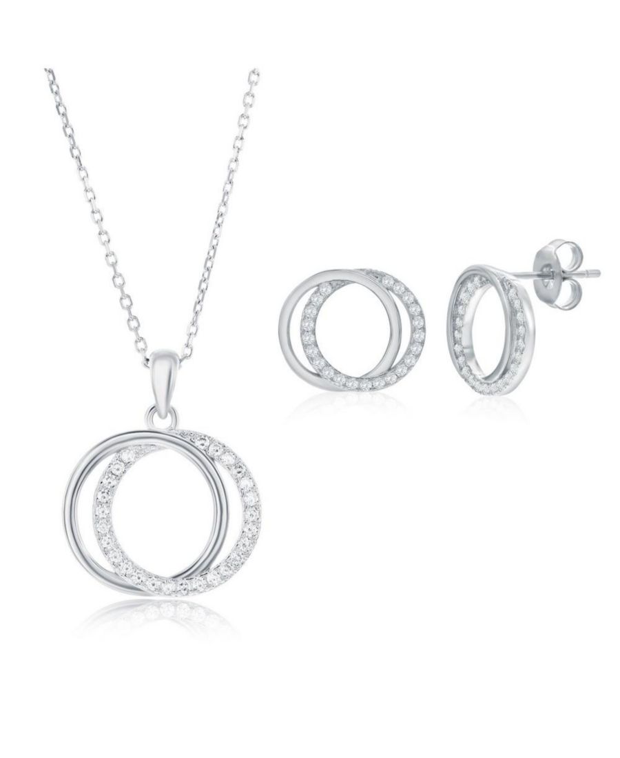

Комплект из серебра 925 пробы: колье и серьги с фианитами в виде переплетающихся кругов Simona, Silver