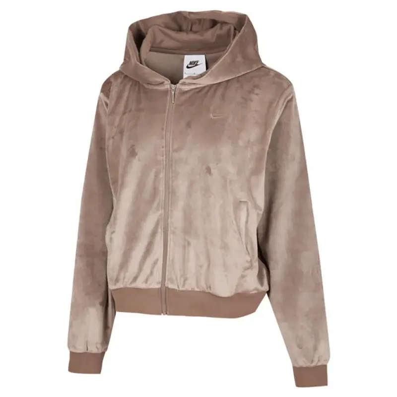 Nike Спортивная толстовка с капюшоном на молнии из мягкого велюра, Dark Khaki-233 — фото 3