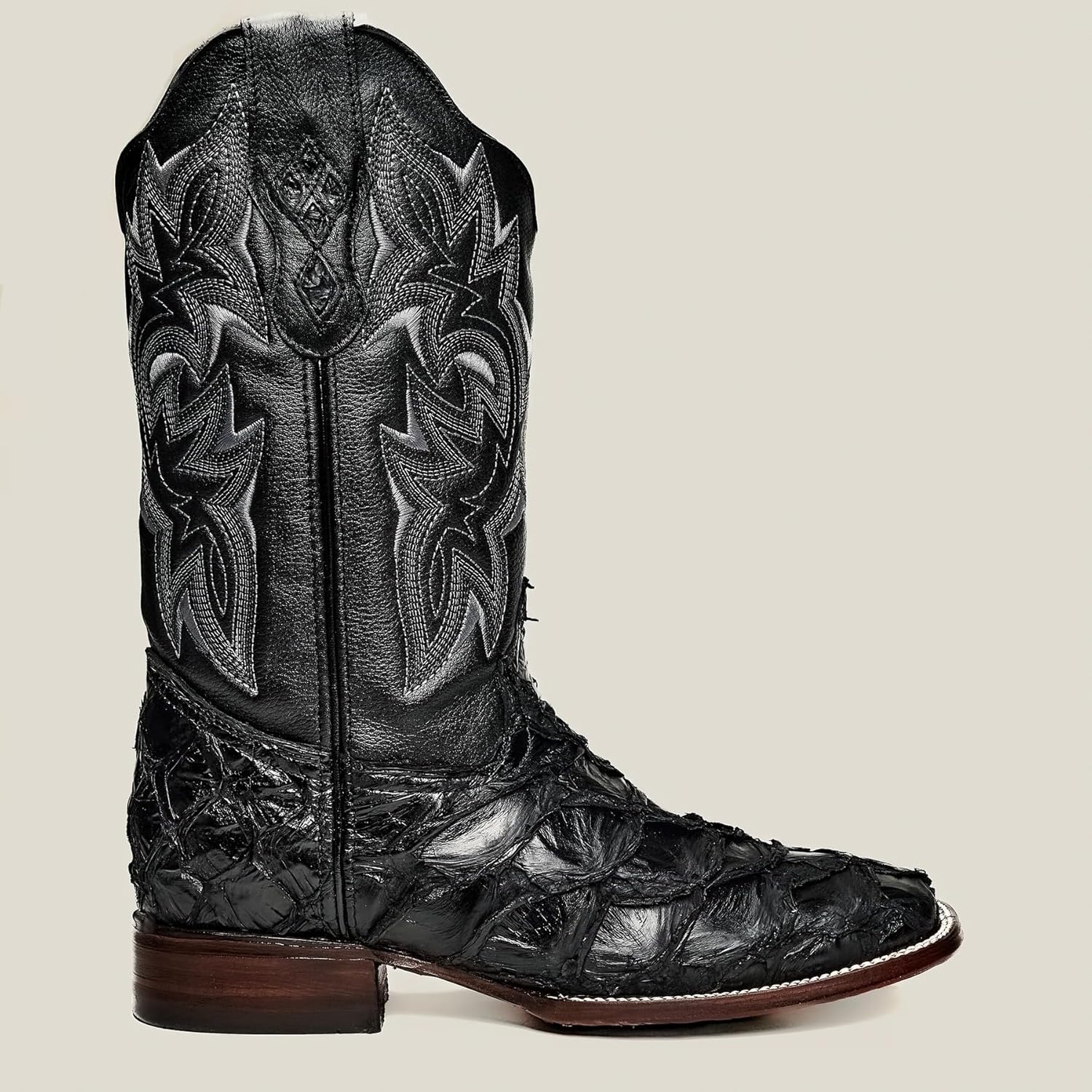Мужские ботинки Rodeo Cartie из натуральной кожи экзотической рыбы пиарауку с квадратным носком - черные Generic — фото 3