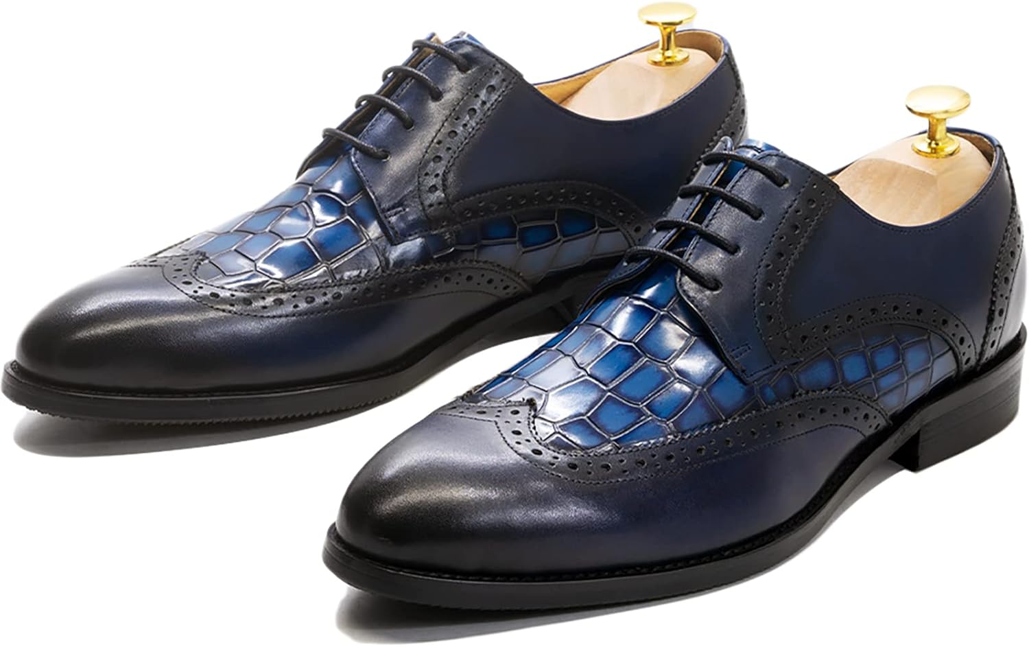

Мужские кожаные туфли на шнуровке, деловой повседневный стиль, броги с крыльями, формальные оксфорды, туфли для свадеб и вечеринок, дерби, синие, 38 Generic
