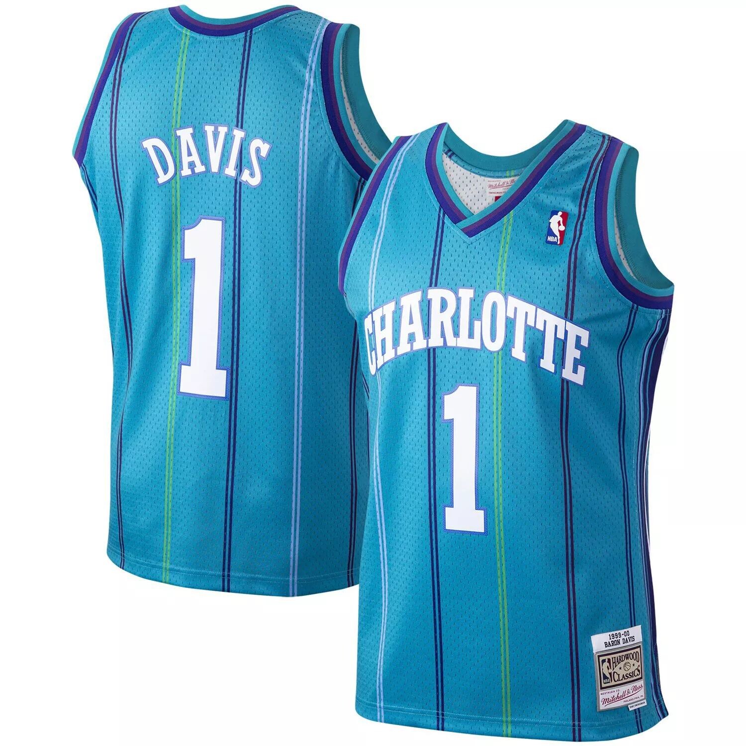 

Мужское джерси Mitchell & Ness Baron Davis Teal Charlotte Hornets Hardwood Classics 1999-00 Swingman