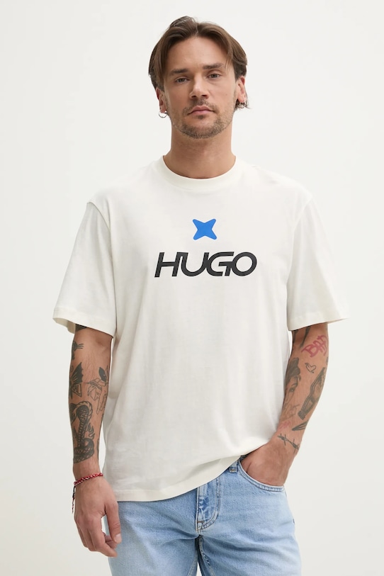 

Хлопковая футболка Hugo Blue, бежевый