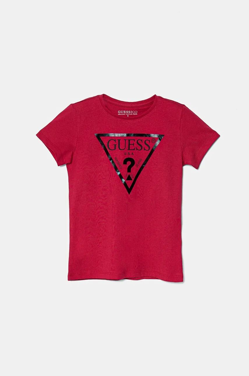 

Детская хлопковая футболка Guess, гранатовый