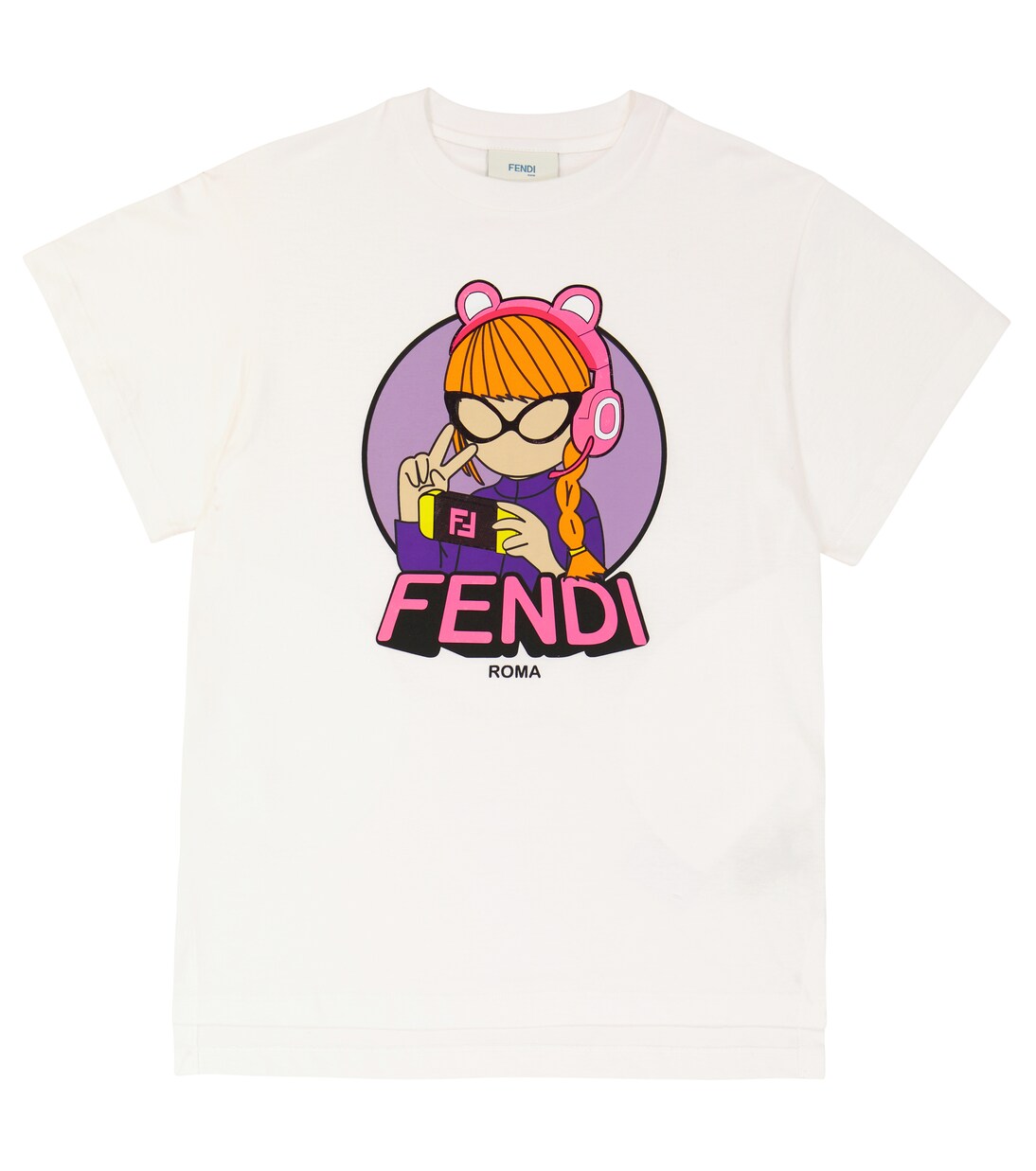 

Футболка из хлопкового джерси с принтом Fendi Kids, Gesso