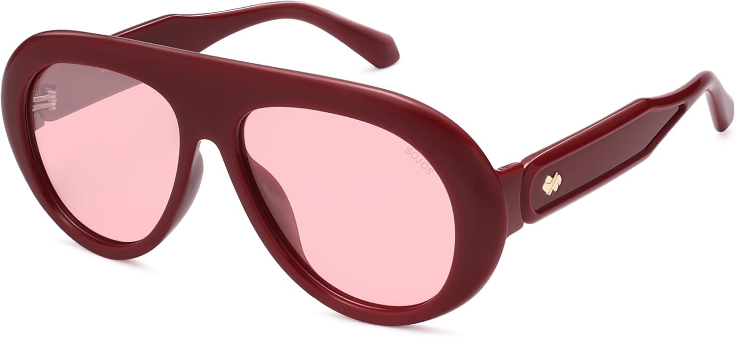 

SOJOS Модные солнцезащитные очки-авиаторы увеличенного размера с поляризацией, для женщин и мужчин, в стиле ретро-винтаж 70-х, с защитой от УФ-излучения, модель SJ2390, Ancora Red/Light Red