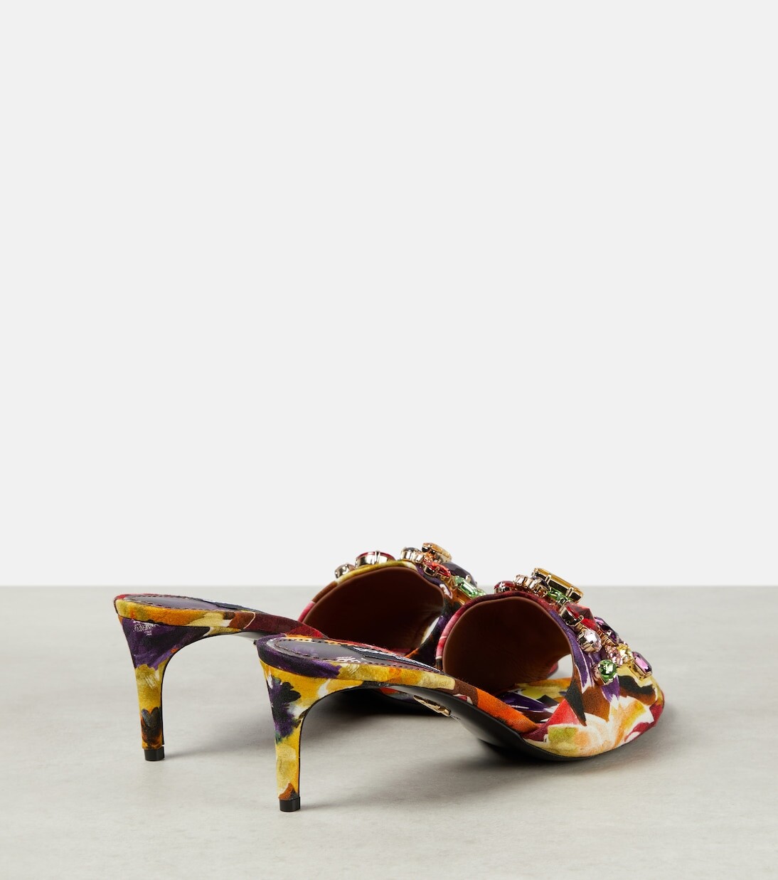 Атласные мюли со стразами и цветочным узором Dolce&Gabbana, мультиколор — фото 3