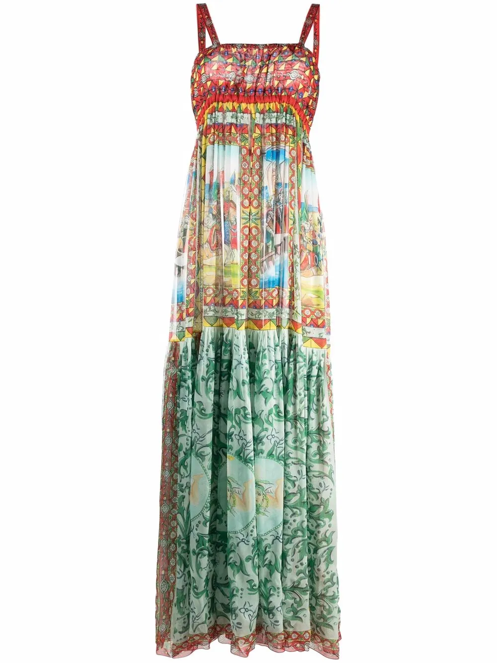 

Длинное шифоновое платье с принтом Carretto DOLCE & GABBANA, зеленый
