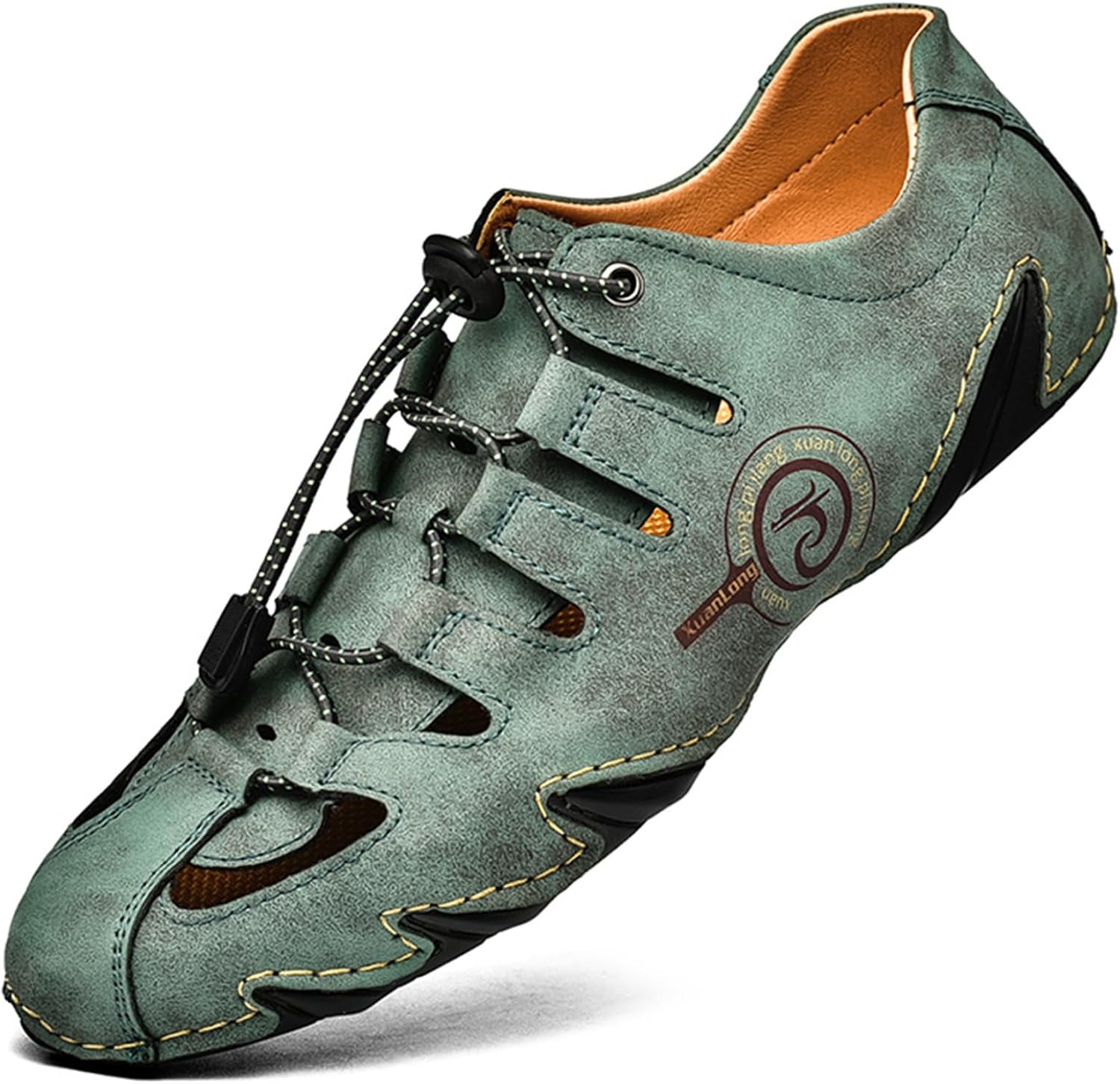 

Мужские закрытые кожаные сандалии Lossarye для улицы, легкие, с регулируемой застежкой, для походов и прогулок, спортивные сандалии, летние повседневные пляжные водные сандалии, зеленый