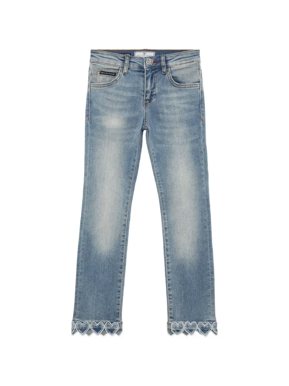 Джинсы с деталями в виде сердечек Philipp Plein Junior, синий