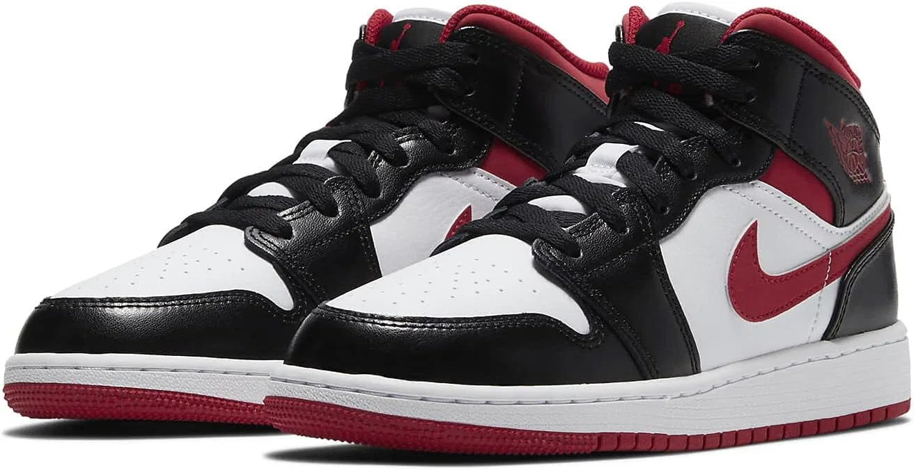 Кроссовки NIKE Air Jordan 1 Mid GS - White/Gym Red-Black — фото 3